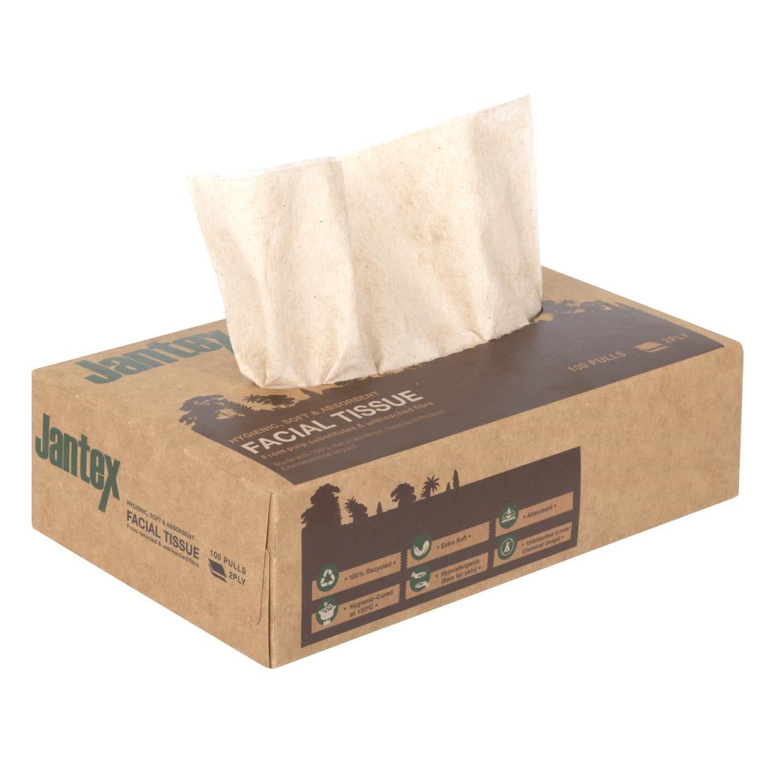 Jantex Green 100% Recycled Facial Tissues 100 Sheets (36 Pack) - HW715