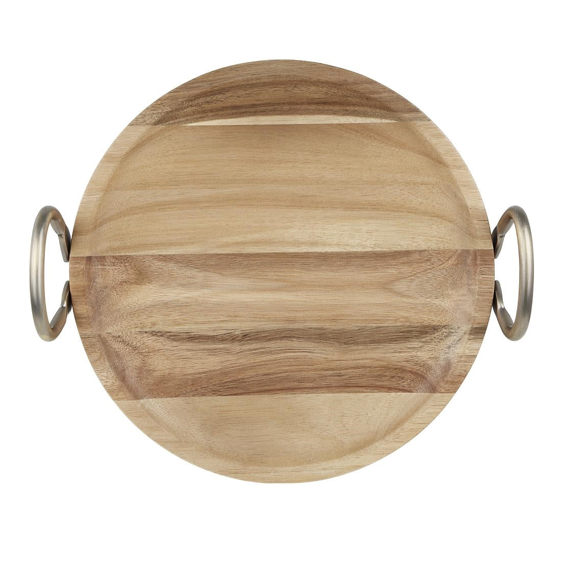 Olympia Round Dish Acacia Wood Metal Handles 345x305x80mm - HX388