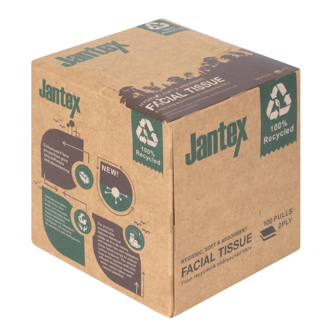 Jantex Green 100% Recycled Facial Tissue Cube 100 Sheets (36 Pack) - HX931