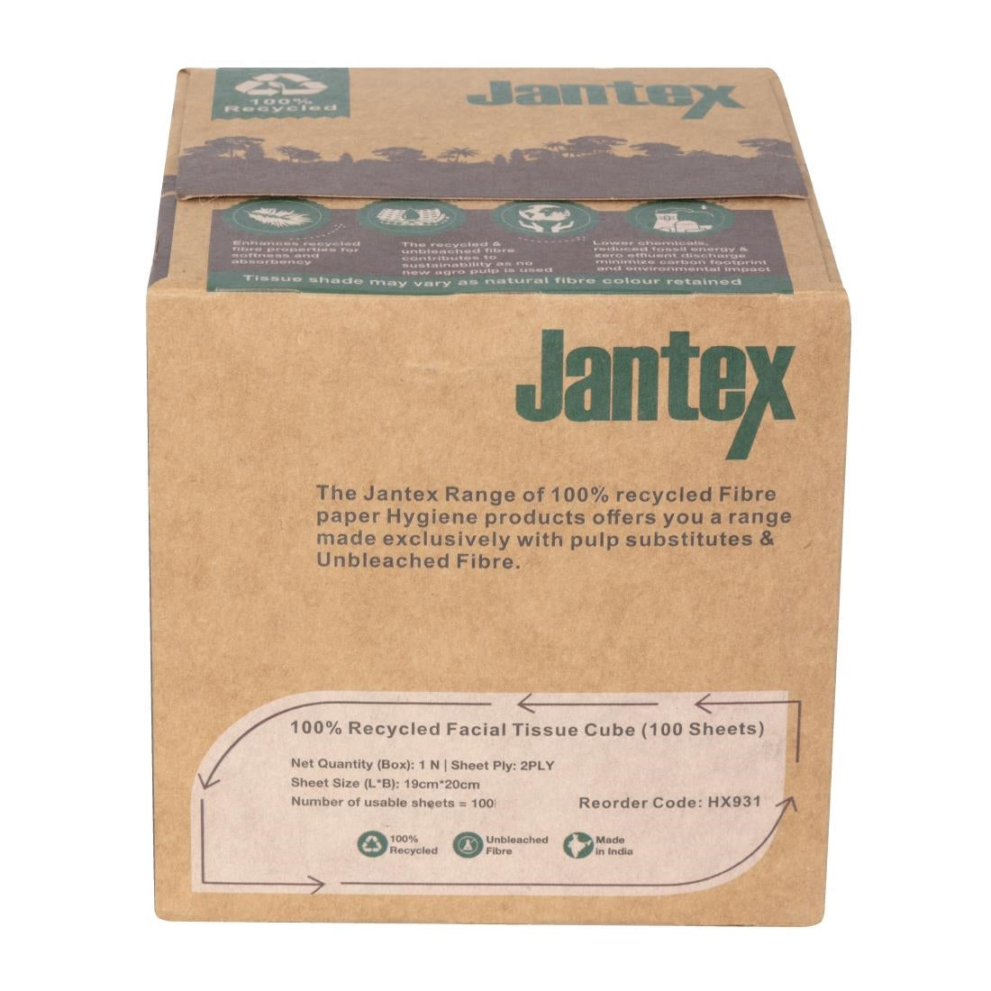Jantex Green 100% Recycled Facial Tissue Cube 100 Sheets (36 Pack) - HX931