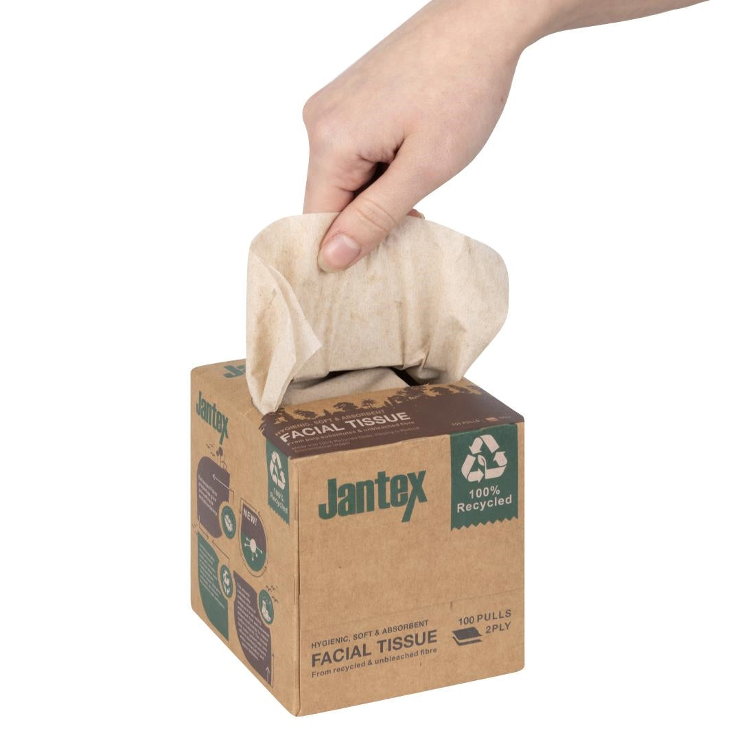 Jantex Green 100% Recycled Facial Tissue Cube 100 Sheets (36 Pack) - HX931