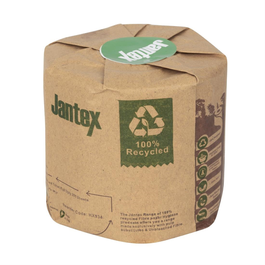 Jantex Green 100% Recycled Wrapped Toilet Roll 3ply 260 Sheets (36 Pack) - HX934