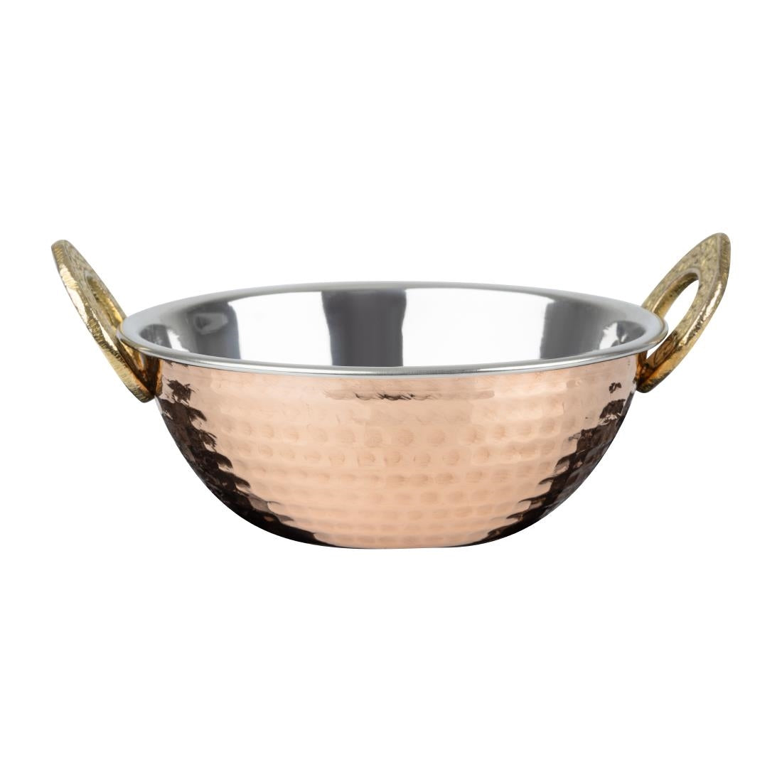 Olympia Copper Kadai Dish Stainless Steel Brass Handles 400ml - HY128