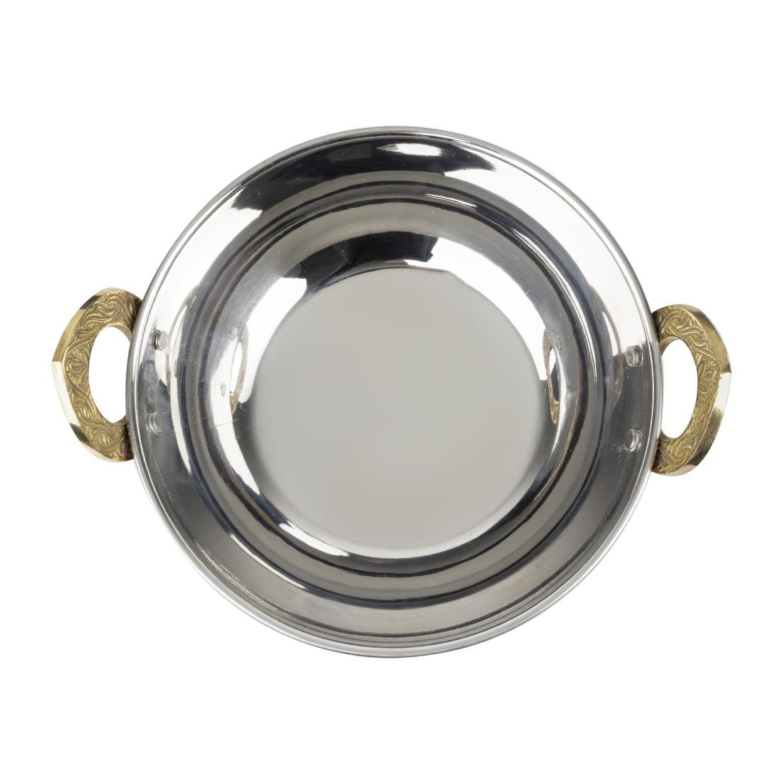 Olympia Copper Kadai Dish Stainless Steel Brass Handles 660ml - HY129