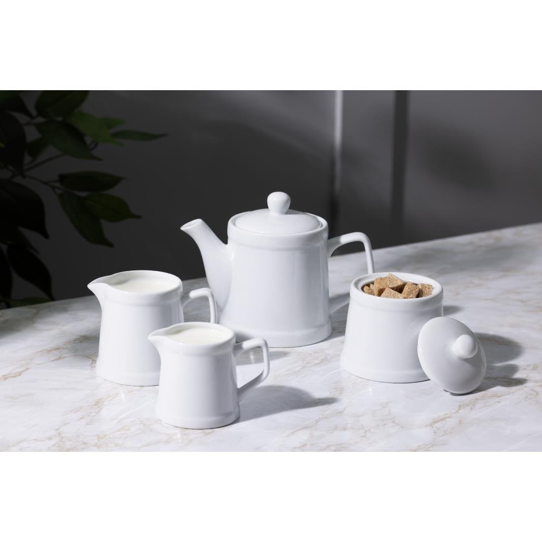 Olympia Whiteware Pier Sugar Bowls with Lids 250ml (6 Pack) - HY547