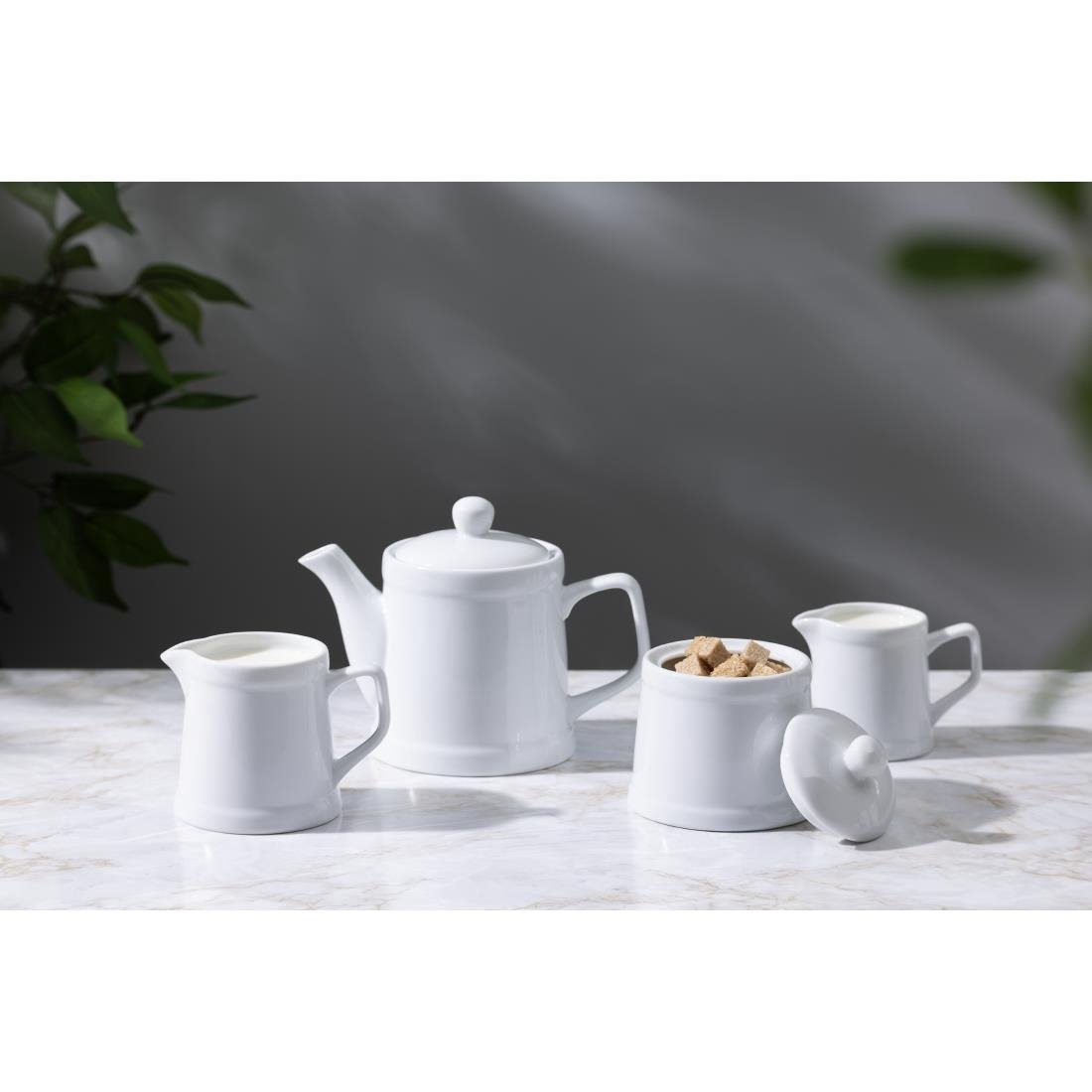 Olympia Whiteware Pier Sugar Bowls with Lids 250ml (6 Pack) - HY547