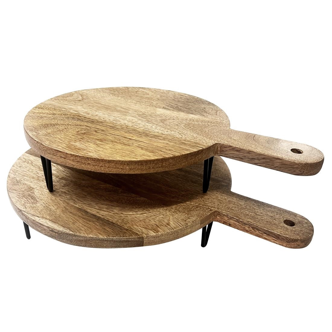 Olympia Round Handled Display Stand Mango Wood with Metal Legs 400x300x80mm - HY754