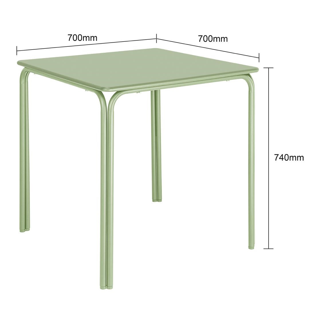 Bolero Adeline Steel Square Table 700mm Light Green - HZ357