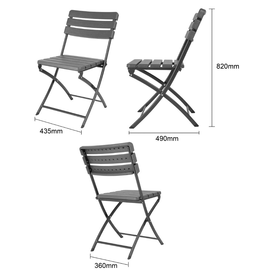 Bolero Folding Chairs Grey Wood Effect (2 Pack) - HZ891