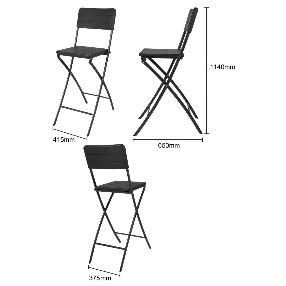 Bolero Folding Bar Chairs Black Wood Effect (2 Pack) - HZ893