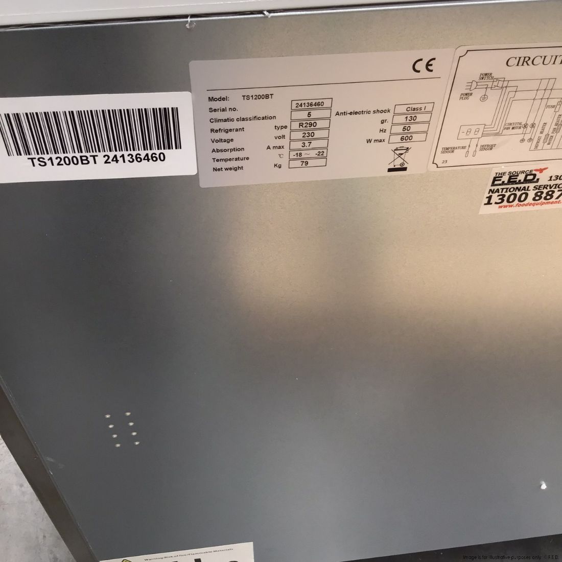 CLEARANCE - Thermaster Stainless Steel Double Door Workbench Freezer - TS1200BT-NSW2131