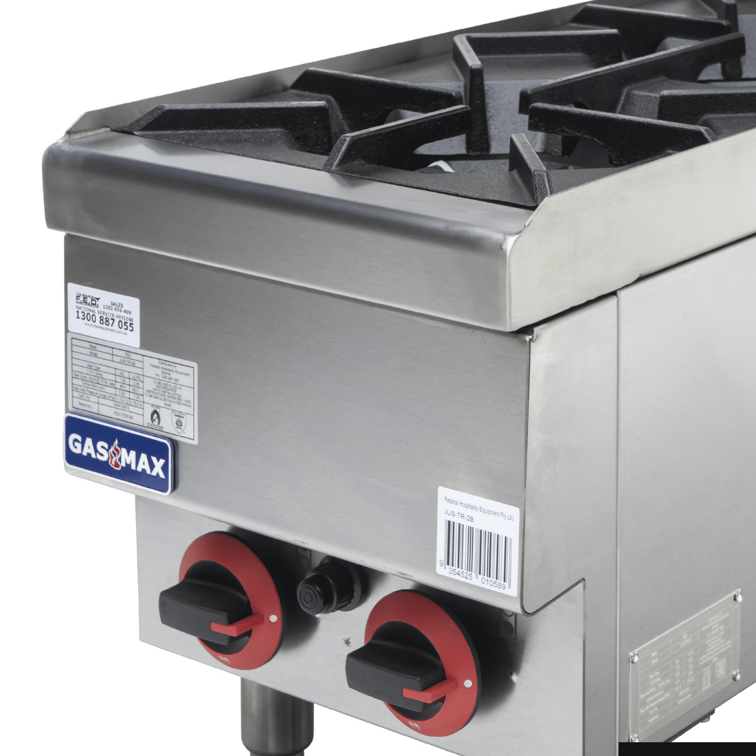 GasMax Benchtop Natural Gas 2 Burner Cooktop W/ Splashback JUS-TR-2B