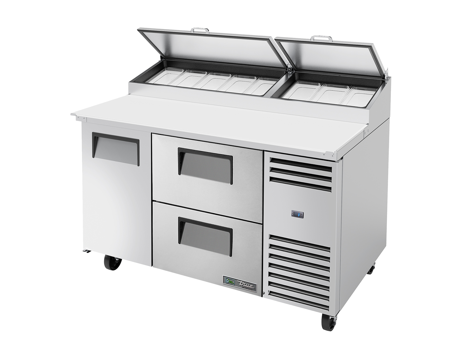 TRUE 1 Solid Door & 2 Drawer Pizza Prep Table with Angled Top 1530mm Width - TPP-AT-60D-2-HC