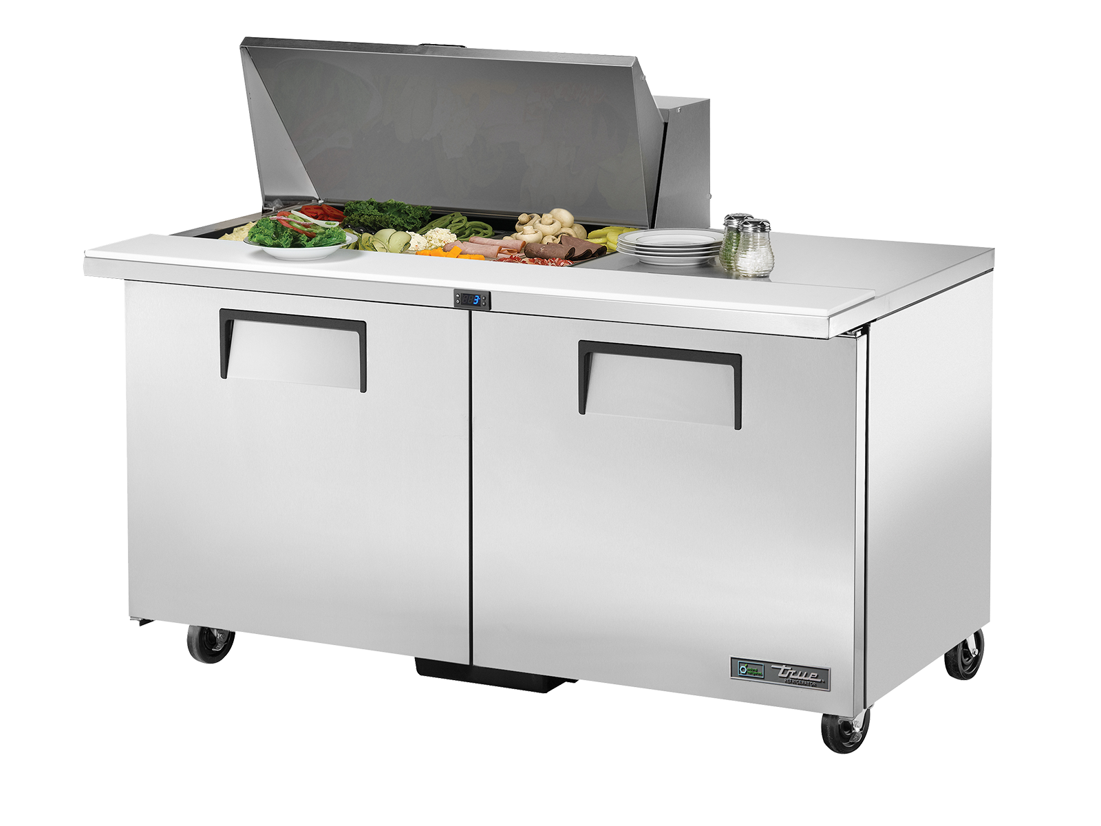 TRUE 2 Mega-Top Solid Door Sandwich/Salad Fridge 1530mm Width - TSSU-60-15M-B-HC