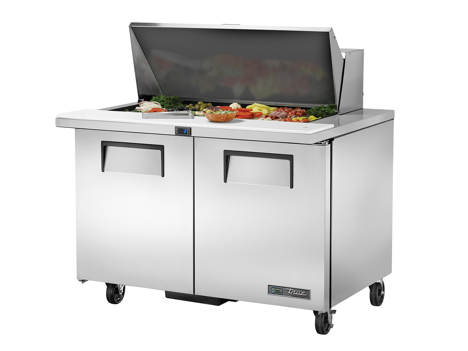TRUE 2 Mega-Top Solid Door Sandwich/Salad Fridge 1220mm Width - TSSU-48-18M-B-HC