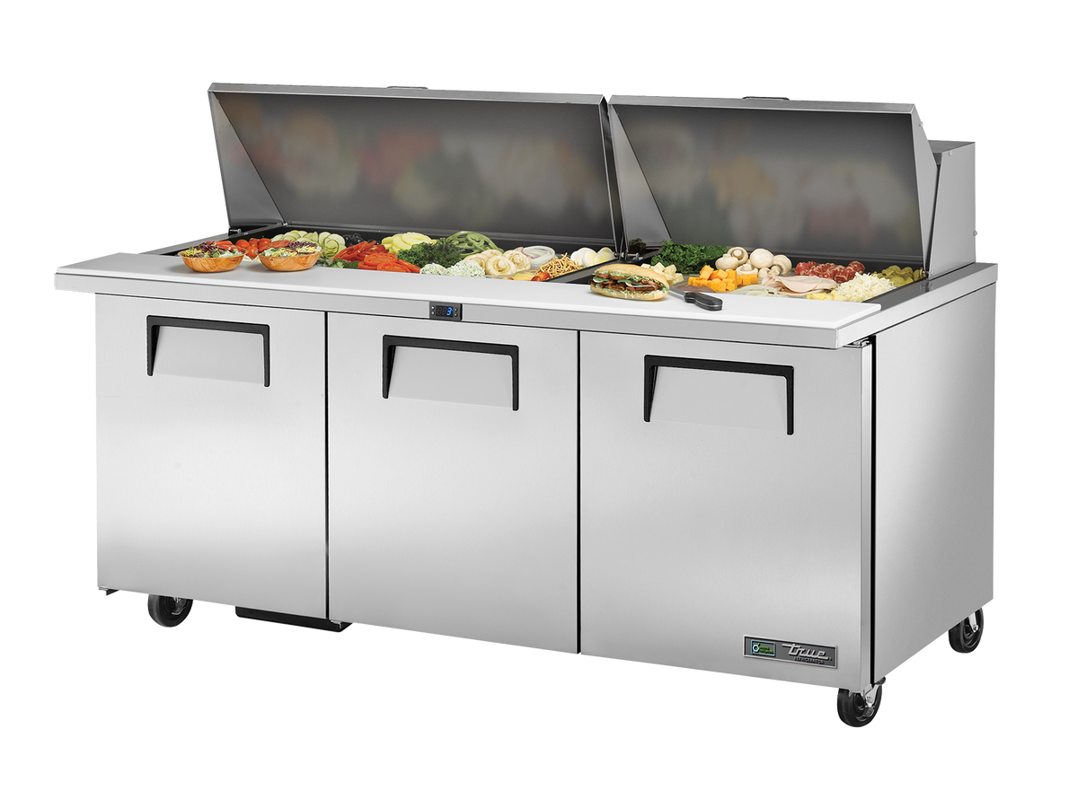 TRUE 3 Mega-Top Solid Door Sandwich/Salad Fridge 1830mm Width - TSSU-72-30M-B-ST-HC