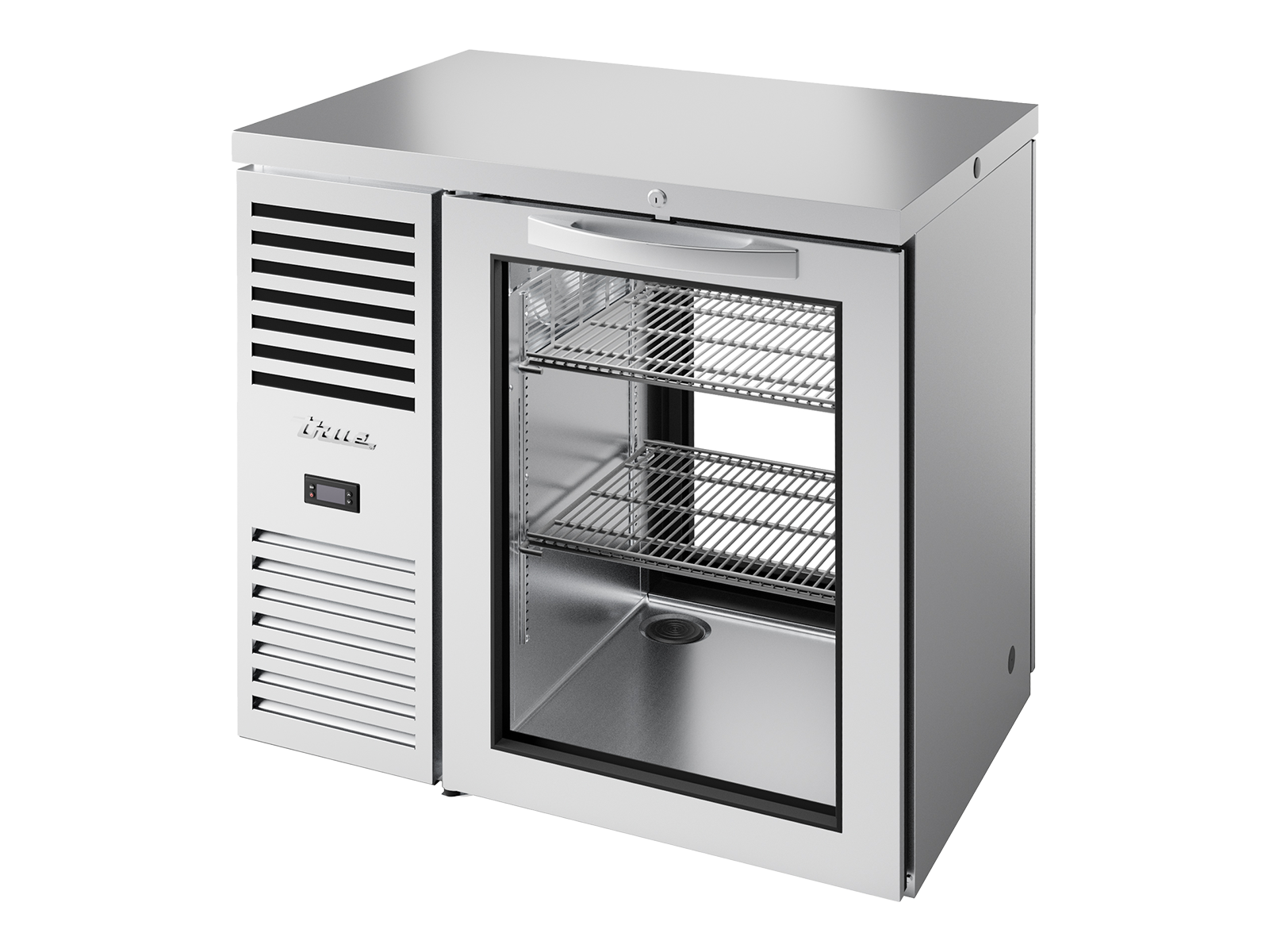 TRUE Pass-Thru Single Zone 1 Glass Swing Door Undercounter Refrigerator - Stainless - TBR36-PTSZ1-L-S-G-G-2