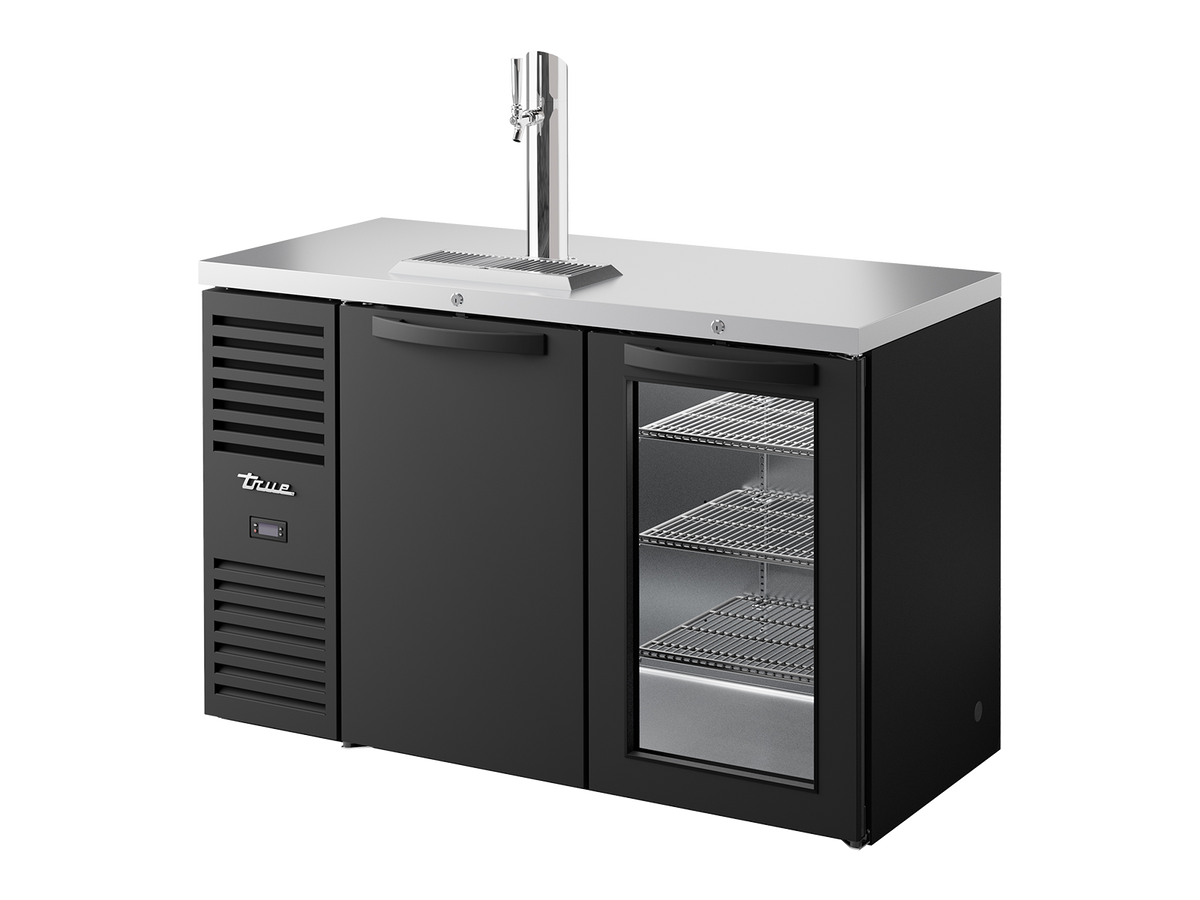 TRUE Reach-In Single Zone 2 Solid/Glass Swing Door Undercounter Refrigerator with Countertop 1300mm Width - Black - TDR52-RISZ1-L-B-SG-2