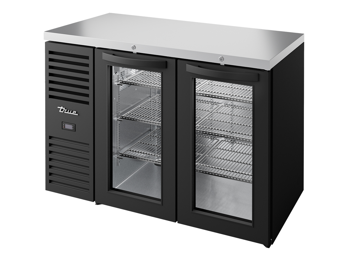 TRUE Reach-In Single Zone 2 Glass Swing Door Undercounter Refrigerator 1200mm Width - Black - TBR48-RISZ1-L-B-GG-2