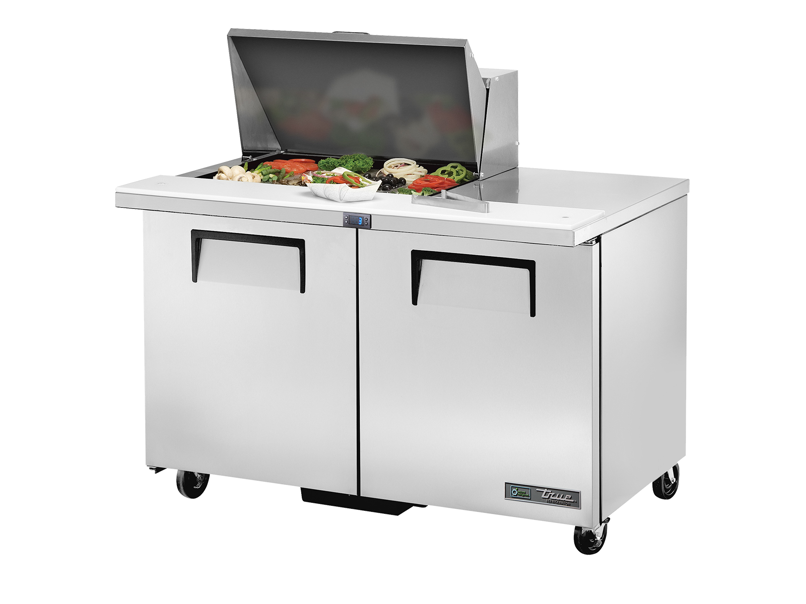 TRUE 2 Mega-Top Solid Door Sandwich/Salad Fridge 1220mm Width - TSSU-48-12M-B-HC