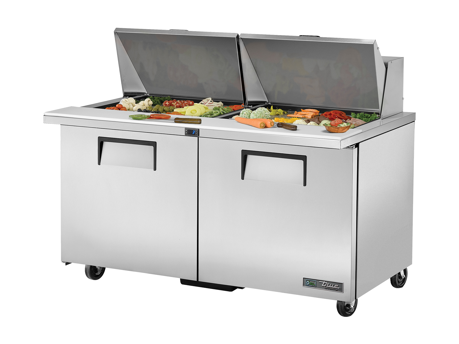 TRUE 2 Mega-Top Solid Door Sandwich/Salad Fridge 1530mm Width - TSSU-60-24M-B-ST-HC