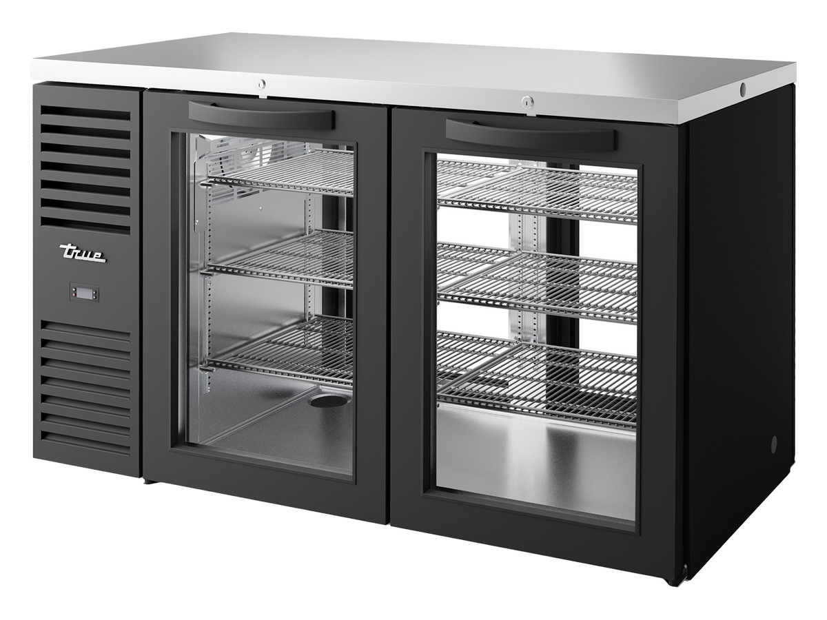 TRUE Pass-Thru Single Zone 2 Glass Swing Door Undercounter Refrigerator - Black - TBR60-PTSZ1-L-B-GG-GG-2