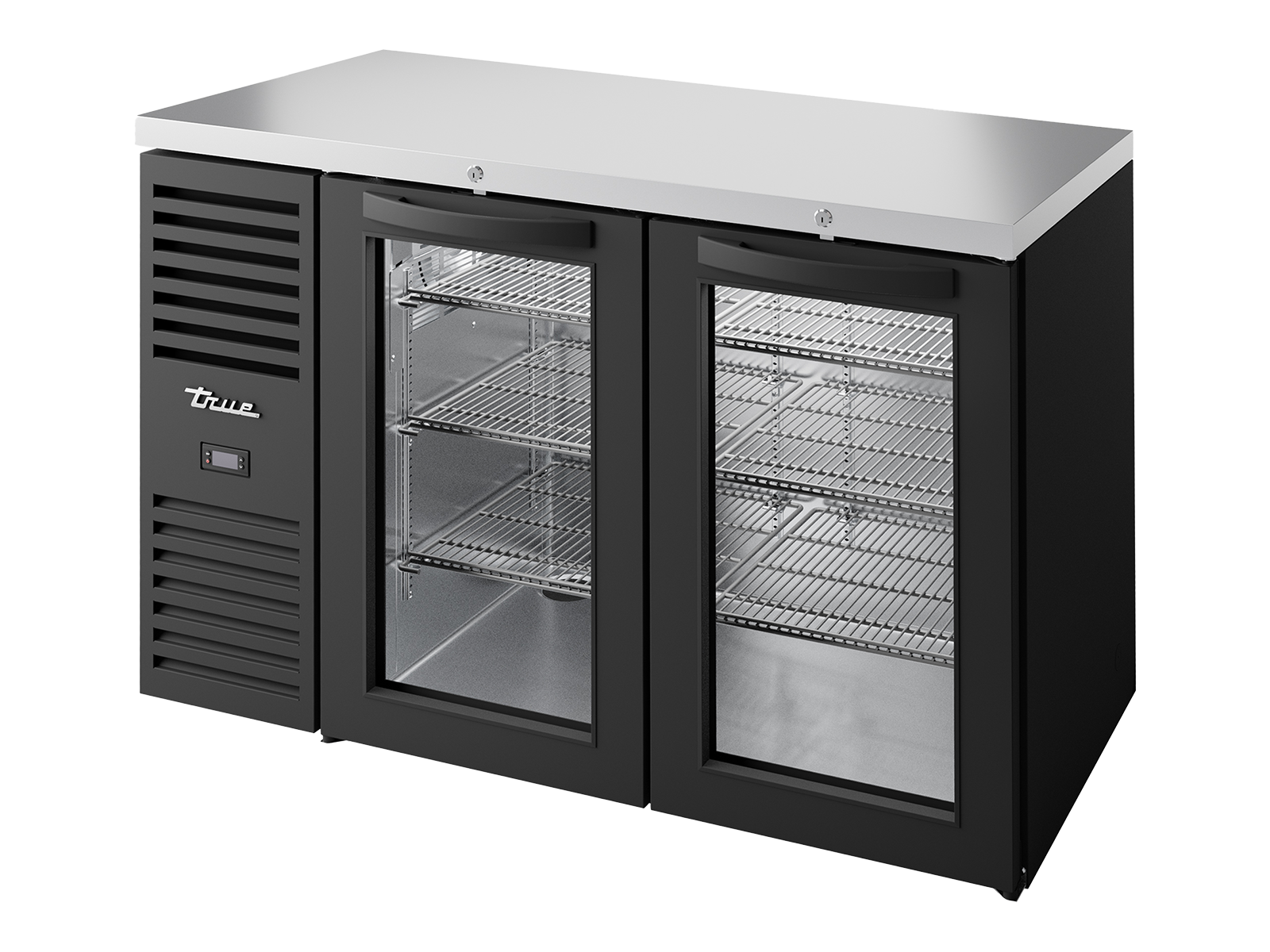TRUE Reach-In Single Zone 2 Glass Swing Door Undercounter Refrigerator 1300mm Width - Black - TBR52-RISZ1-L-B-GG-2