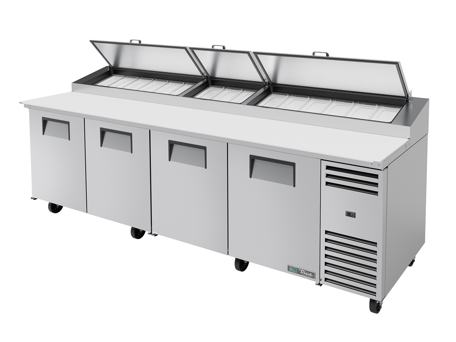 TRUE 4 Solid Door Pizza Prep Table with Angled Top - TPP-AT-119-HC