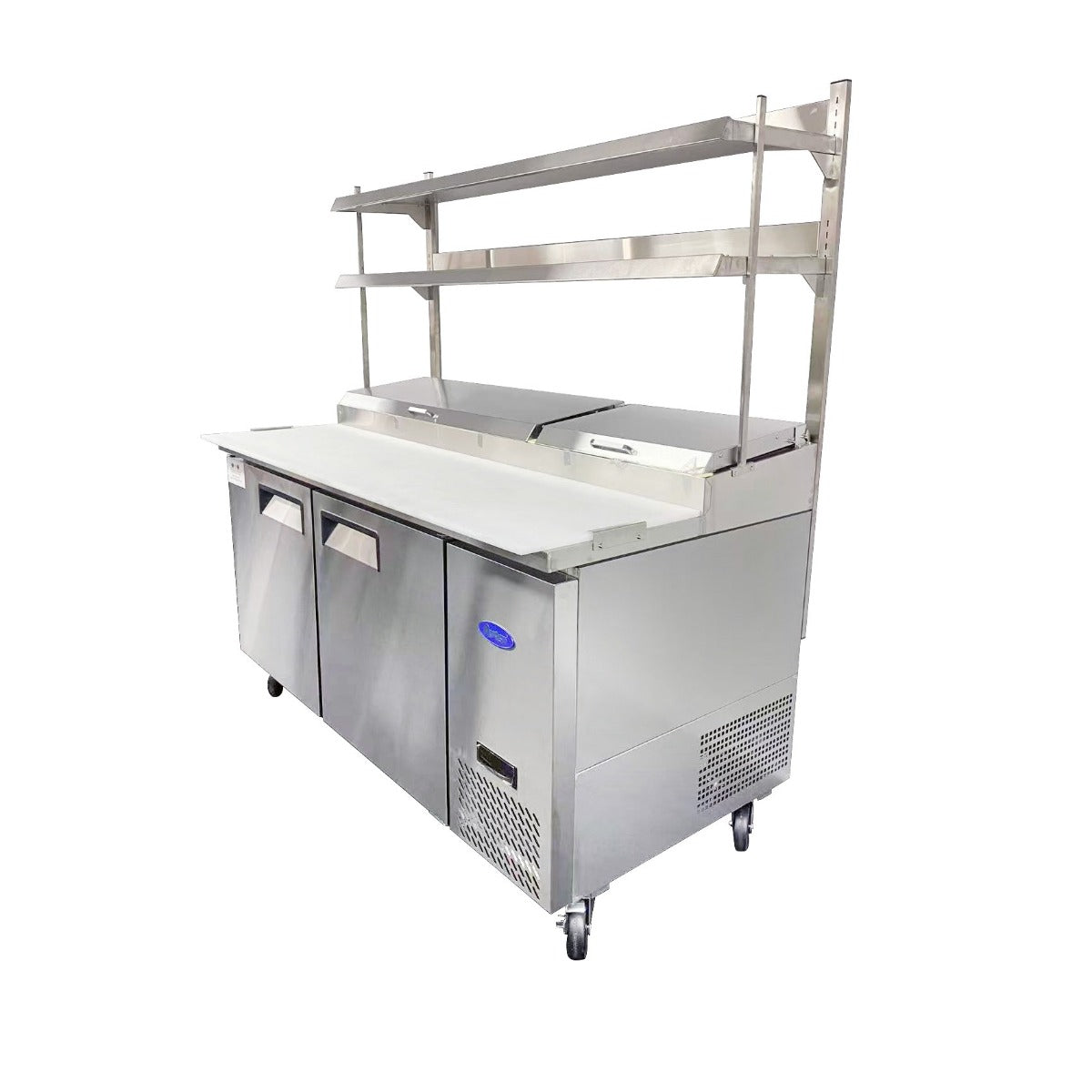 Atosa 2 Door Pizza Prep Table Fridge With Over Shelf MPF8202OS