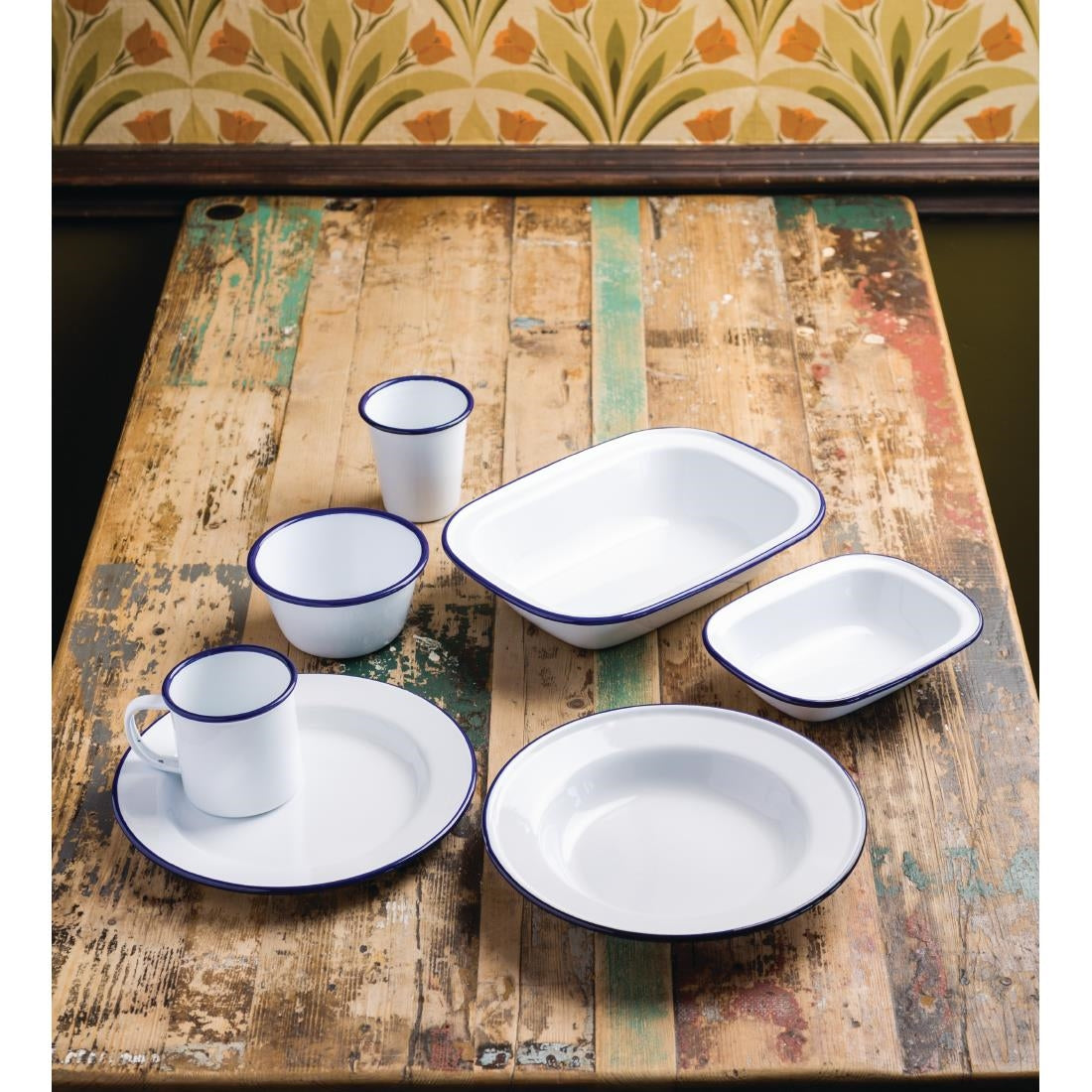 Olympia Enamel Sauce Cup White & Blue - DC383