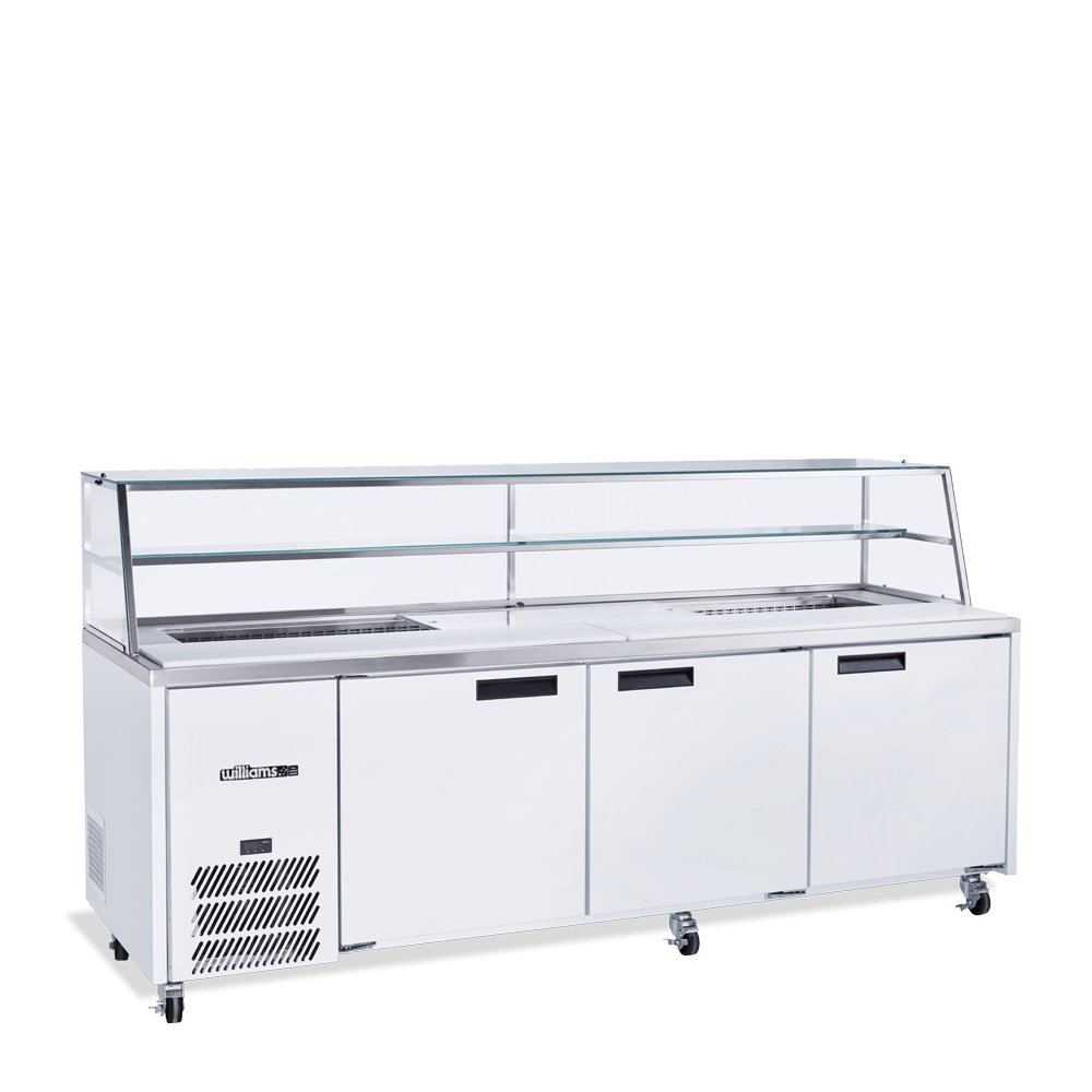 Williams Jade Sandwich - Three Door White Colorbond Prep Counter Refrigerator With Blown Air Well - Without Canopy HJ3SCBA-000-N