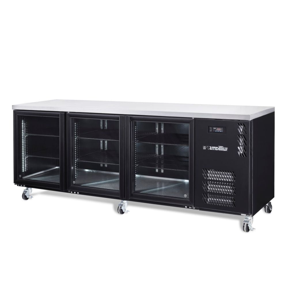 Williams Boronia 3 Glass Door Back Bar Fridge - Black HB3UGBHC