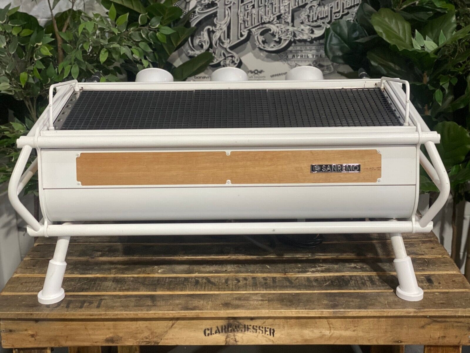 San Remo Cafe Racer White - 3 Group Commercial Espresso Machine - Timber