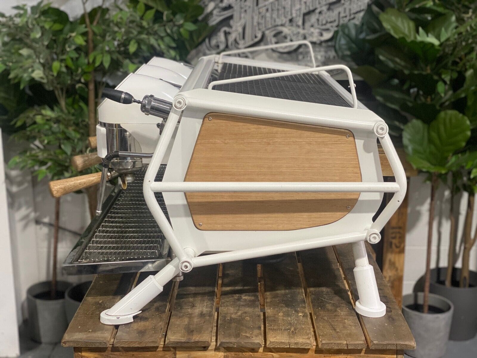 San Remo Cafe Racer White - 3 Group Commercial Espresso Machine - Timber