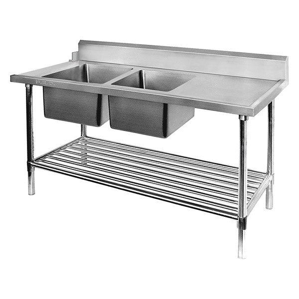 Modular Systems Double Sink Dishwasher Bench - 1800-2400mm Width - Left/Right Inlet