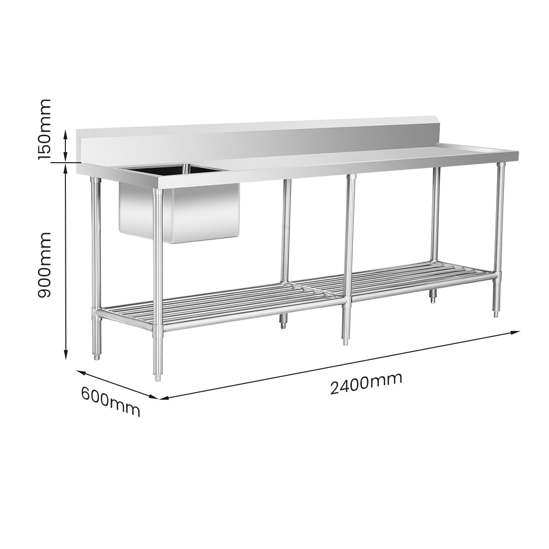 Modular Systems Single Left Sink Bench With Pot Undershelf SSB6-2400L/A