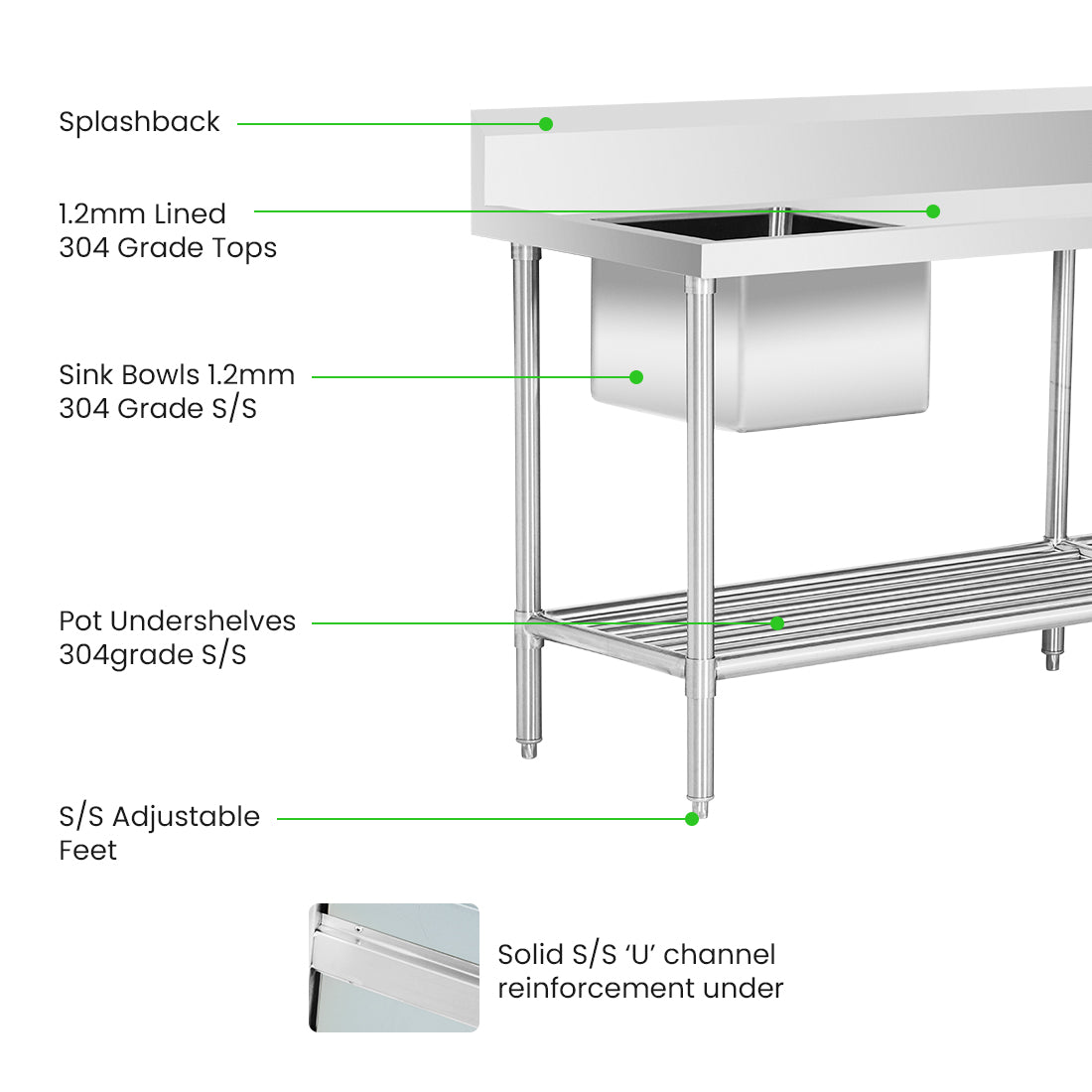 Modular Systems Single Left Sink Bench With Pot Undershelf SSB6-2400L/A