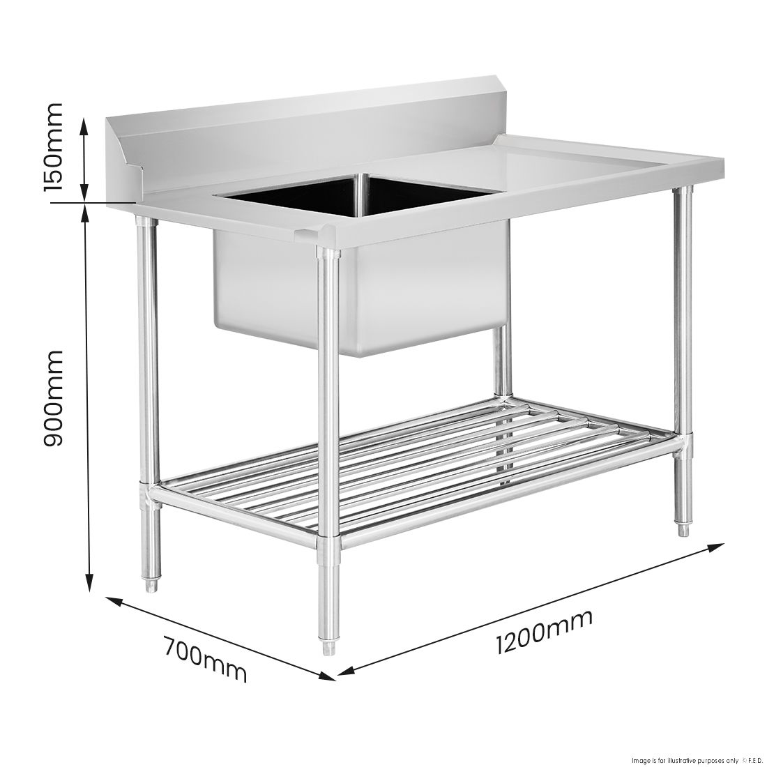 Modular Systems Left Inlet Single Sink Dishwasher Bench SSBD7-1200L/A