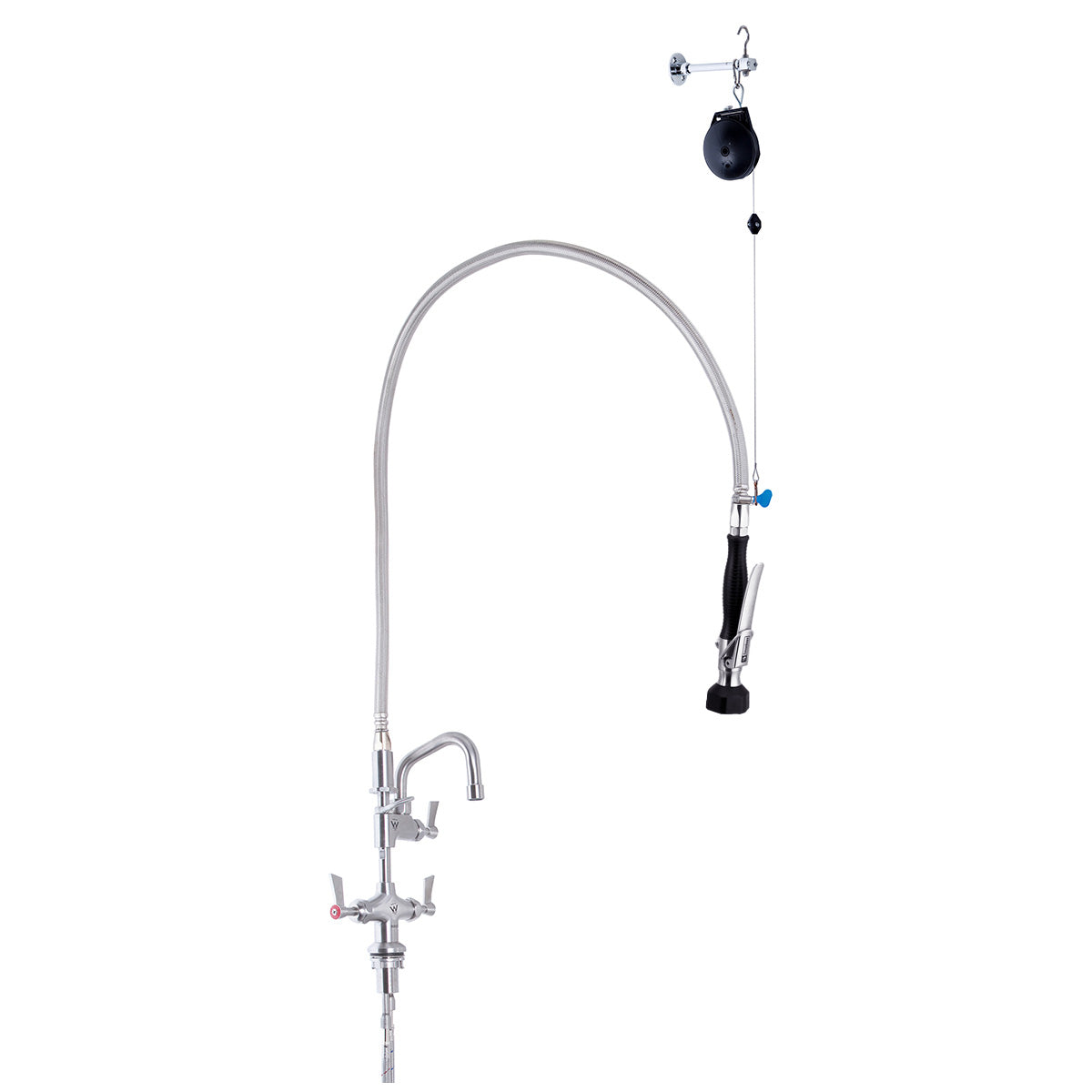 Stainless Steel Line Retractor Dual Hob Mounted Pre Rinse Unit With 6" Pot Filler - T-3M53506