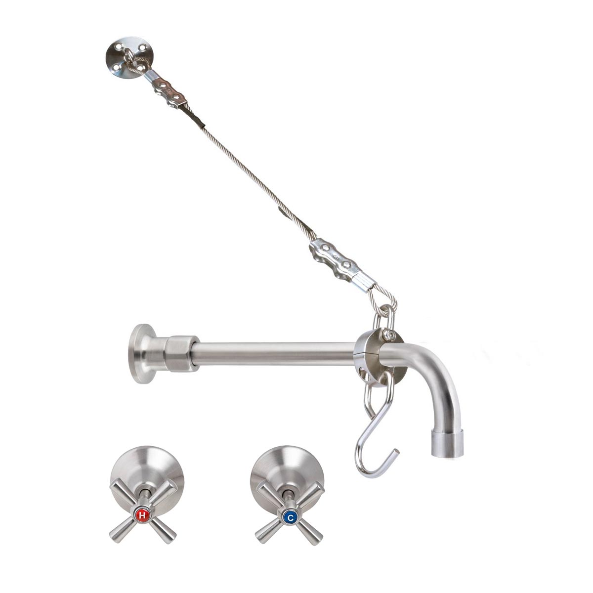 Cleaners Sink Concealed Wall Mount Spout with Wall Stops and Wall Bracket - T-3MCSKIT-C08