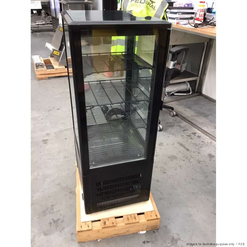 CLEARANCE - Thermaster Four-Sided Countertop Beverage Display Fridge Black TCBD78B-NSW1762
