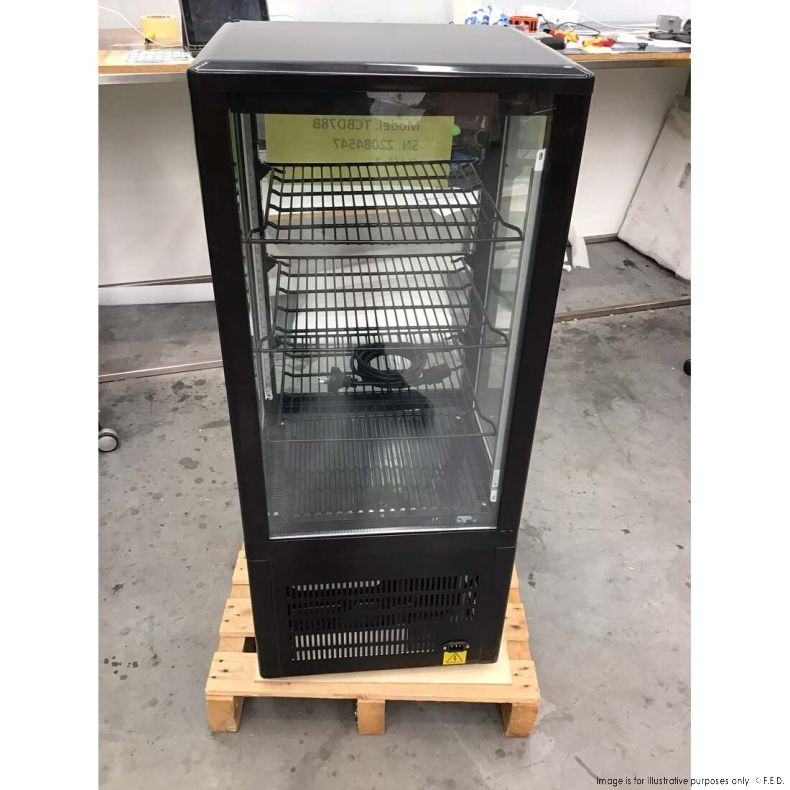 CLEARANCE - Thermaster Four-Sided Countertop Beverage Display Fridge Black TCBD78B-NSW1762