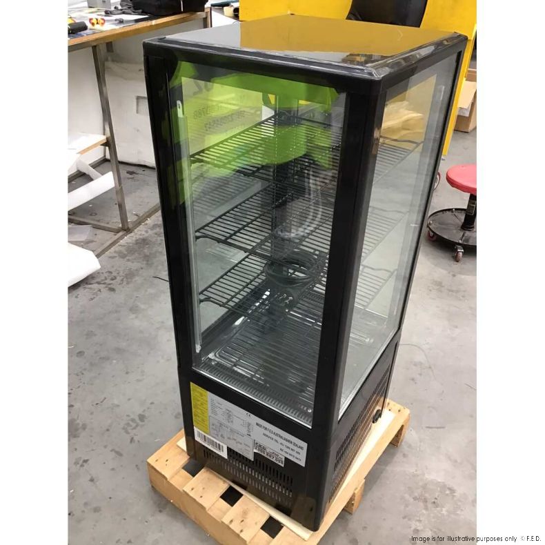 CLEARANCE - Thermaster Four-Sided Countertop Beverage Display Fridge Black TCBD78B-NSW1762