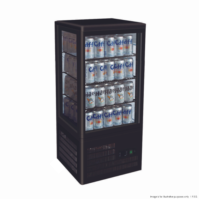 CLEARANCE - Thermaster Four-Sided Countertop Beverage Display Fridge Black TCBD78B-NSW1762