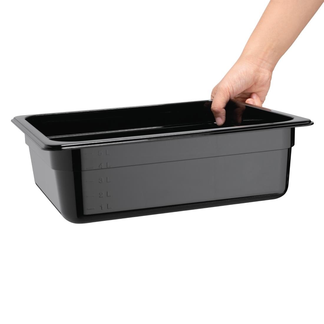 Vogue Black Polycarbonate 1/2 Gastronorm Tray 100mm - U459