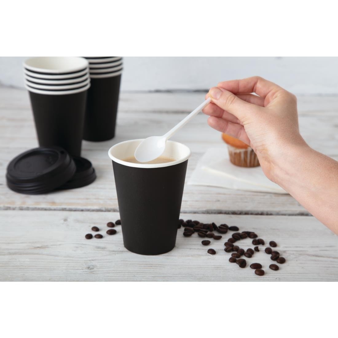 Fiesta Recyclable Takeaway Coffee Cups Single Wall Black 340ml (Pack of 1000) - GF042