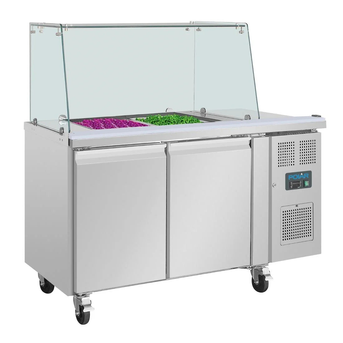 Polar U-Series GN Saladette Counter with Square Sneeze Guard 2 Door - UA017-A