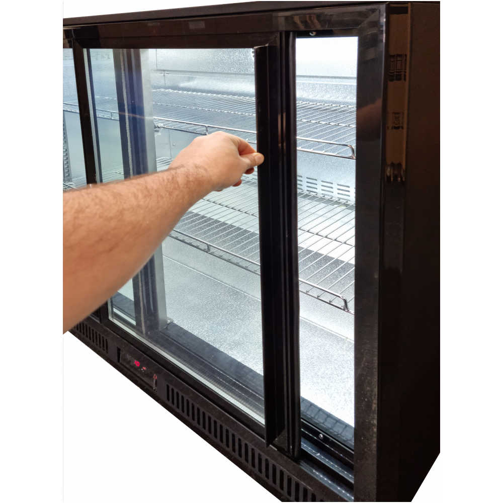 AG Equipment Twin Sliding Door Bar Fridge - Black Body & Doors BEER2-SD
