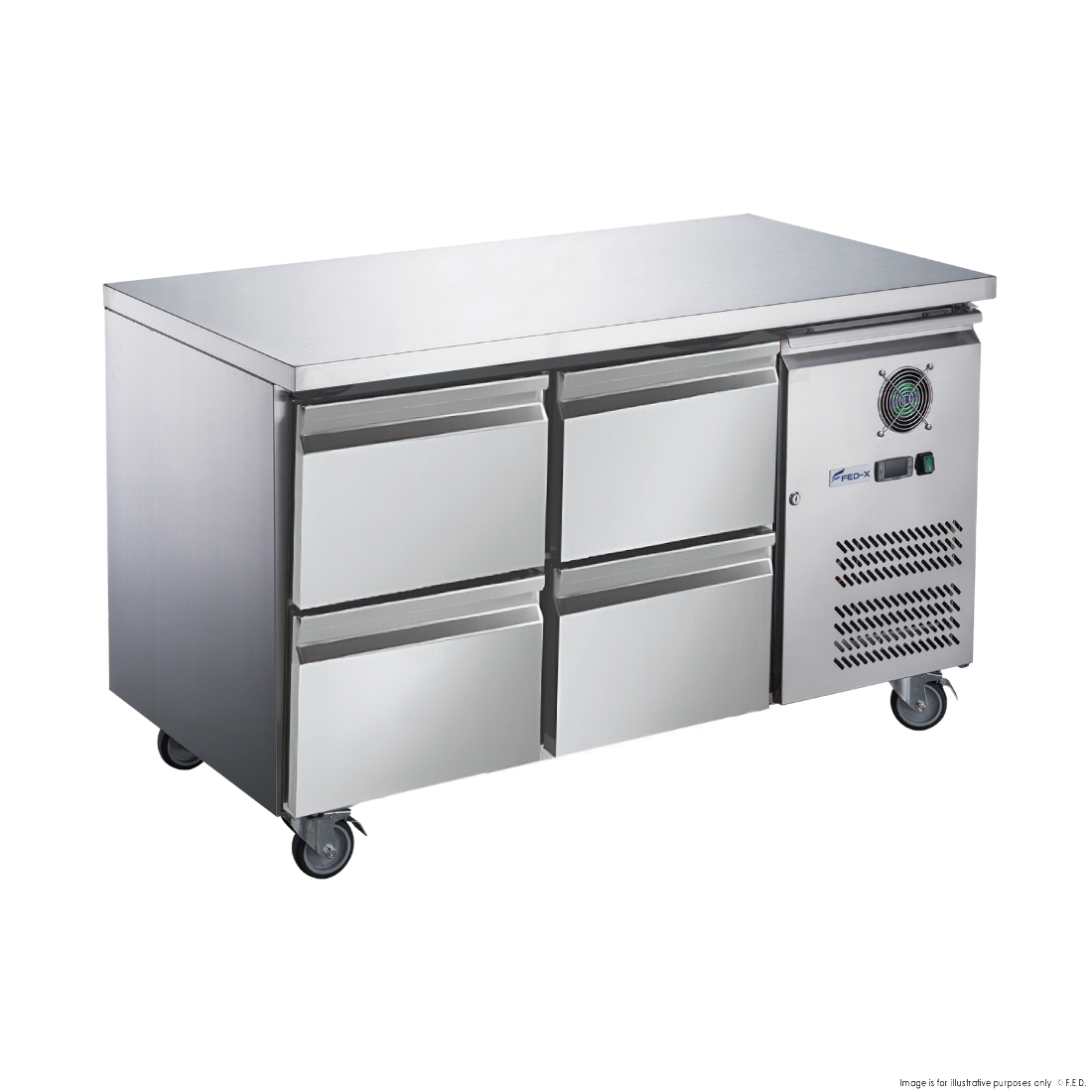 FED-X S/S Four-Door Bench Fridge With Drawers XUB7C13S2D