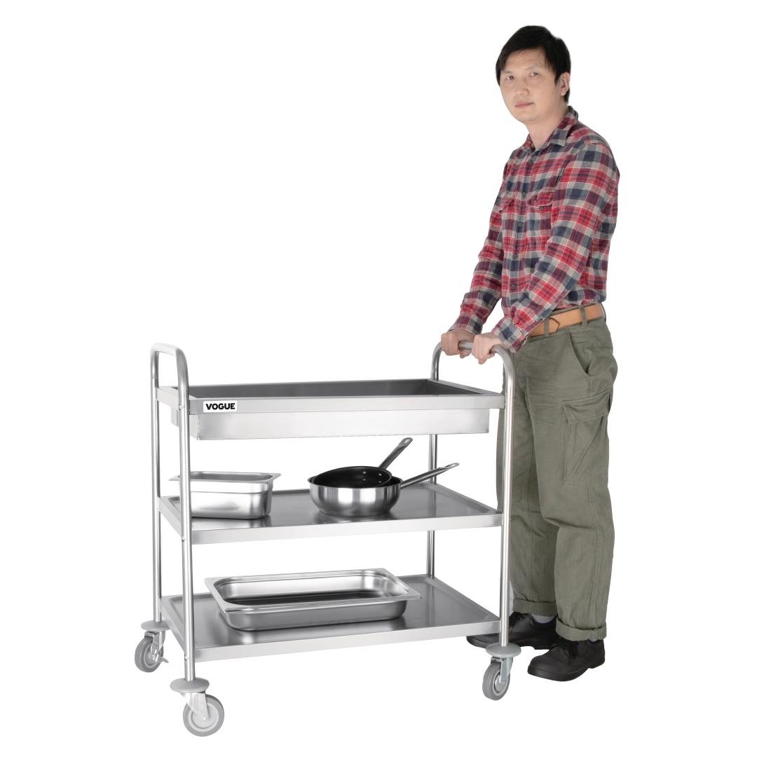 Vogue Stainless Steel 3 Tier Deep Tray Clearing Trolley - CC365